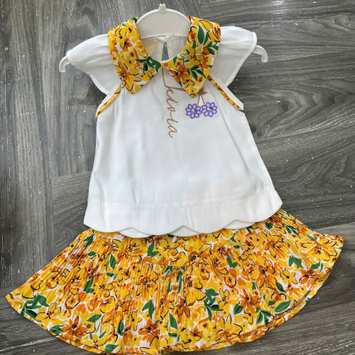 KIVIA-2025 FLORAL COLLAR TOP & SKIRT SET (2 pcs)