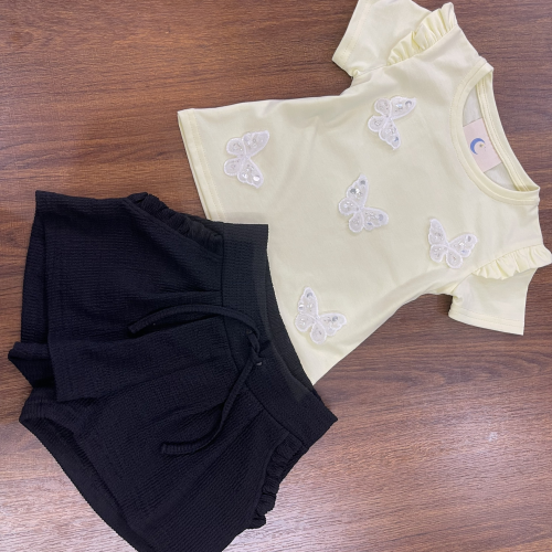 KIVIA-3027 YELLOW BUTTERFLY SET (Top + Shorts)