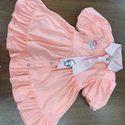 KIVIA-2026 VÁY HỒNG CAM TAY PHỒNG & CÀ VẠT DỄ THƯƠNG