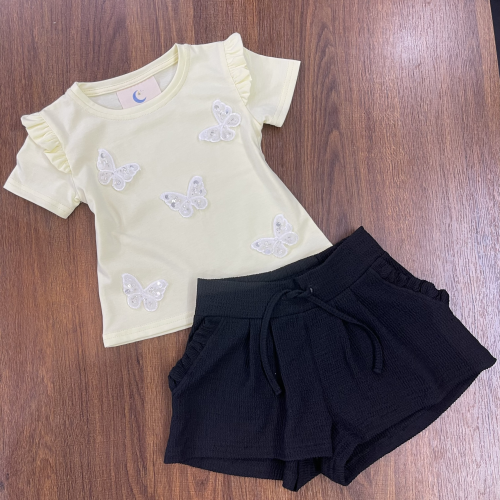 KIVIA-3027 YELLOW BUTTERFLY SET (Top + Shorts)