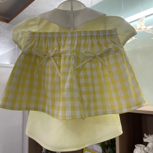 KIVIA-2033 YELLOW BLOSSOM CHECKED DRESS SET