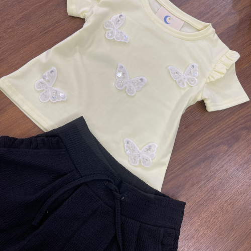 KIVIA-3027 YELLOW BUTTERFLY SET (Top + Shorts)